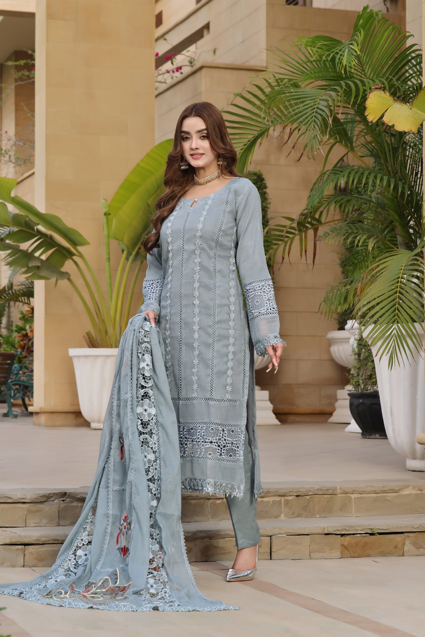 Azure Elegance Embroidered Salwar Kameez
