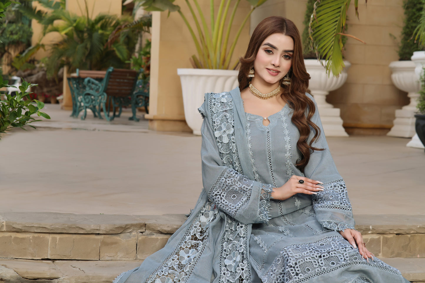 Azure Elegance Embroidered Salwar Kameez