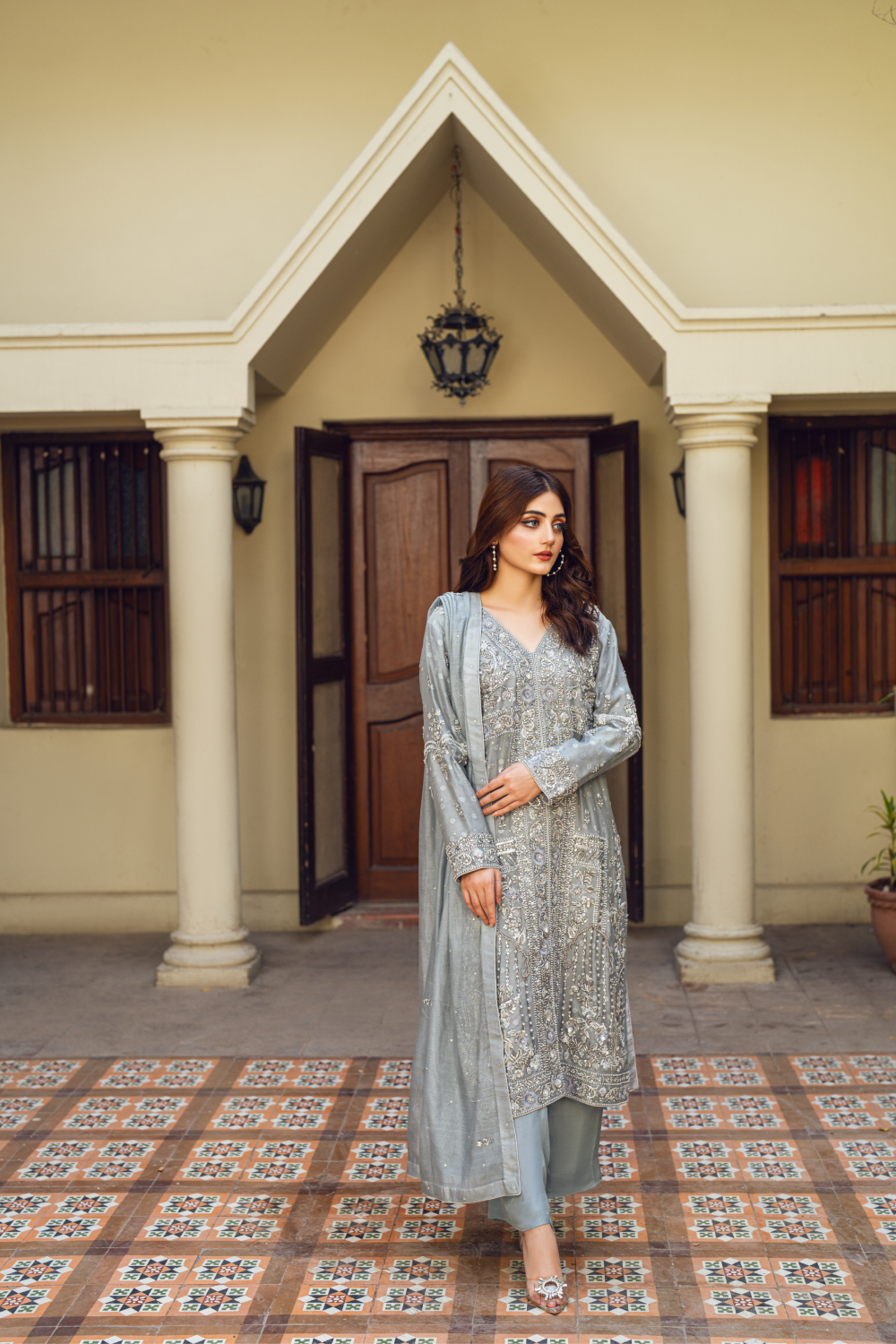 Grey Embroidered Pakistani Suit