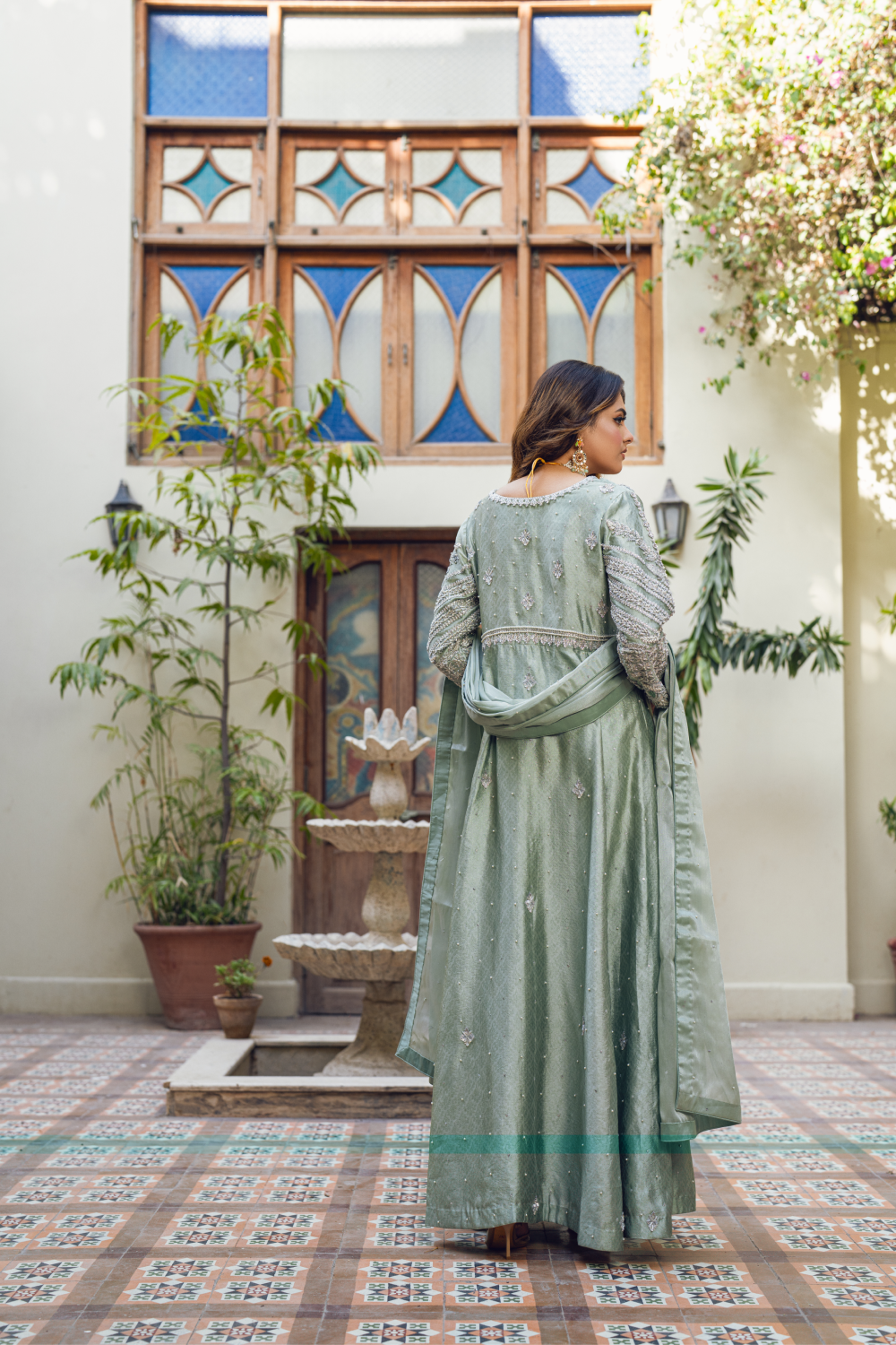Sage Green Pakistani Gown