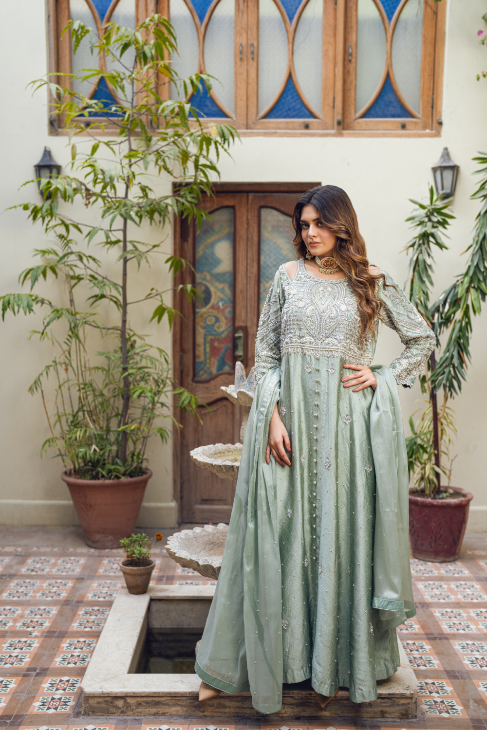 Sage Green Pakistani Gown