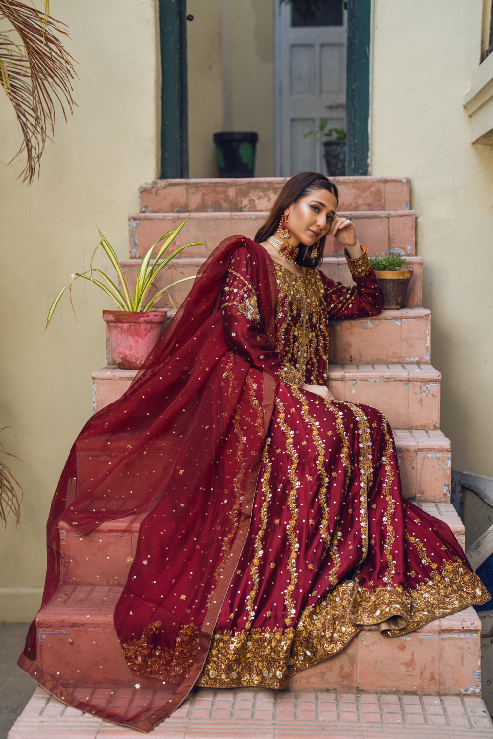 Maroon Pakistani Gown Set